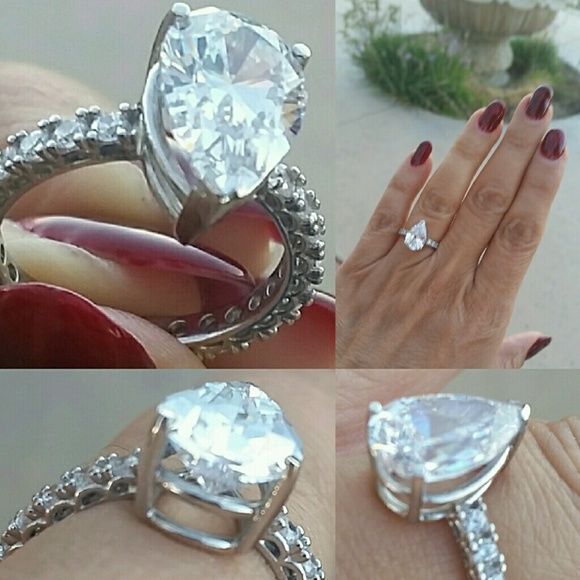 Custom made 14K White Gold 3.5ct pear Engagement Ring sizes 5 6 7 8 9 - Picture 2 of 5